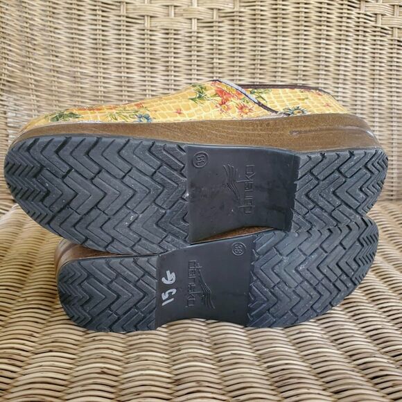Dansko Yellow Floral Clogs Alligator Crocodile Comfort Women's Size 38 US 7.5-8 - Picture 10 of 10
